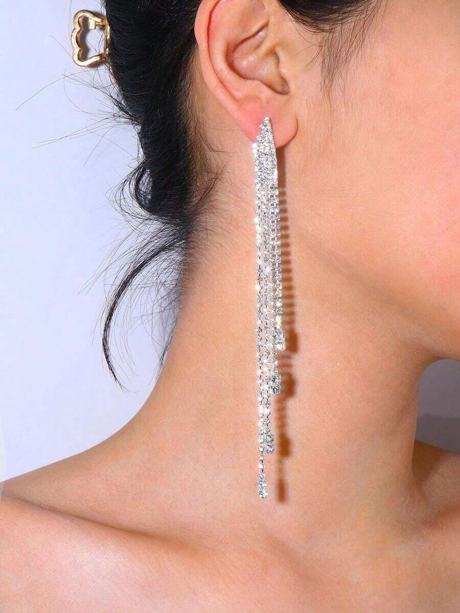 Sparkling Rhinestone Tassel Drop Earrings – Elegant And  Statement Jewelry For Women – Perfect Accessory For Parties, Weddings, And Special Occasions