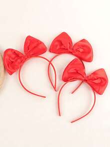 3pcs Children's Red Bow Headband, Paired With Bow Headband Hair Accessories, Christmas And New Year Performance Headband, Suitable For Children's Use