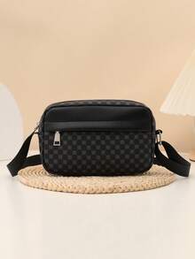 1pc Plain Minimalist Men's Shoulder Bag, PU Material Crossbody Bag, Casual Versatile Lightweight Square Bag, Adjustable Strap Men's Chest Bag/Waist Bag Valentine'S Day Phone Bag - Black - View 2