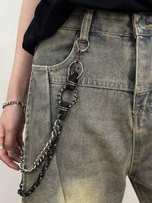 1 Stück Punk-Stil mehrschichtige Metallkette mit Nieten, vintage Rock Mode Gürtel für Herren/Damen, dekoratives Jeans/Hosen Accessoire