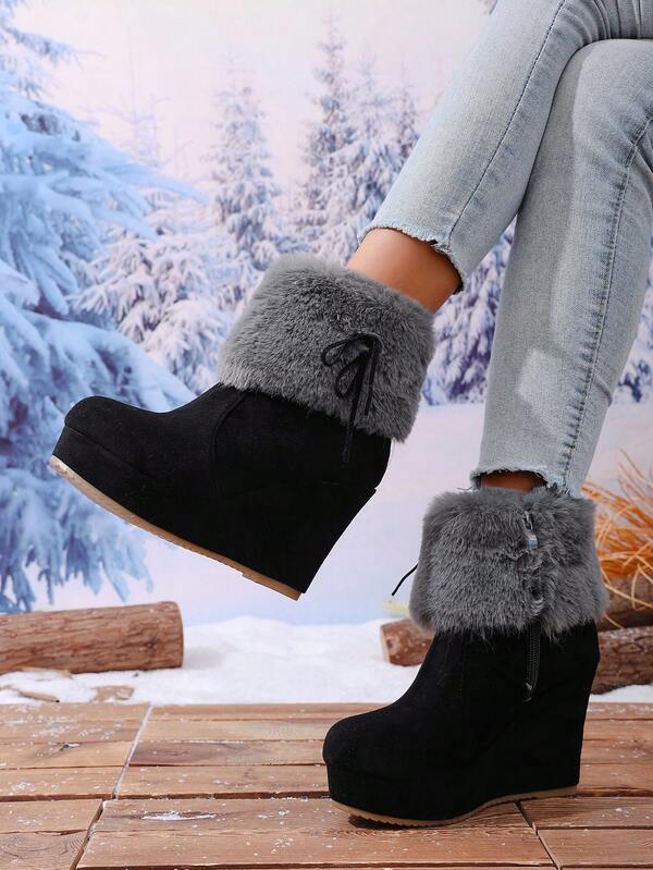 2025 Neue Vintage Nische wasserdichte Plateau Absatz Matte Finish Damen Stiefel, Herbst/Winter High Heel Seitlicher Reißverschluss Fellbesatz Kurzstiefel, Western Stil Weicher Fleece Innen
