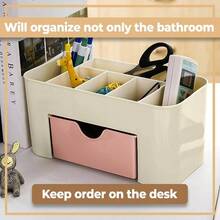 Organizador de cosmticos con cajn y seis compartimentos para maquillaje, caja de almacenamiento para bao, oficina, cocina, almacenamiento de tocador cosmtico, organizador para esmalte de - Beis - Ver 4