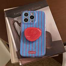 GUCADI 1pc Film Blue & Red Striped [Soft Case] + Red Triple Circle Stand Red & Blue Striped 16 Apple 17 Phone Case 15 Pro Max Retro Film Style Stand 14 Full Coverage 13