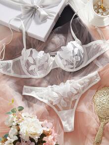 White Embroidered Lingerie Set, Shimmering & Sexy