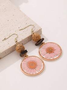 1 Paar einzigartige natürliche Pflanzen-Frucht-Harz rosa Chrysanthemen Ohrringe, naturalistischer Stil geeignet für Party, Reise und täglichen Gebrauch