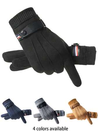 1 par de guantes de hombre de otoño/invierno de ante sintético con forro térmico, a prueba de viento y cálidos, con pantalla táctil, para uso casual al aire libre, ciclismo, conducción, regalo, guantes de nieve