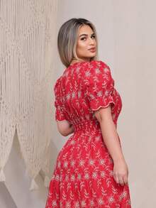 Elegant Women's Dress Simple Embroidery Button Women's All - merah dua warna - View 4