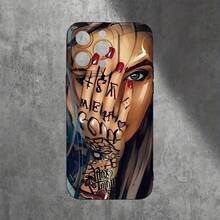 Diseños de tatuajes en la mano que cubren el rostro, patrones creativos de dibujos animados populares, funda de teléfono de TPU mate con ojo de ángel negro, divertida y única, regalo moderno simple y elegante para hombres y mujeres, adecuada para iPhone 16, 15, 14, 13, 12 - Mezcla de colores - Ver 3