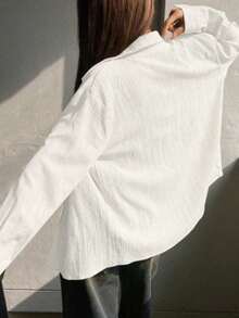 White Woven Casual Shirt, Mature & Innocent Style, Suitable For Dates, Daily Wear, Spring/Summer Outfits - White - View 4