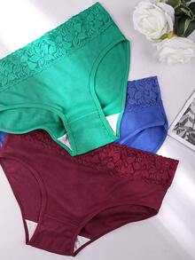 6-Pack Plus Size Ribbed Cotton Women's Underwear, Breathable Lace Waistband Panties For Daily Wear, Summer Plus Size,Plus Size Panties,Panties For Women - Nhiều màu - Xem 7