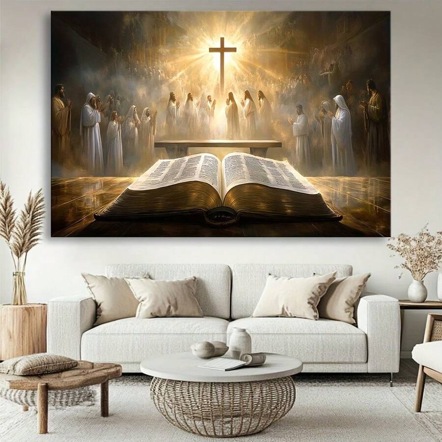 Christian Religious Wall Art - Jesus Bible Cross Painting With Solid Wood Frame - HD Printed Canvas Print For Living Room, Bedroom, Church - Ready-To-Hang Bible Verse Decor - Spiritual Home Decoration Gift, Scripture Wall Decor, Inspirational Artwork, Faithbased Gifts - Nhiều màu - Xem 1