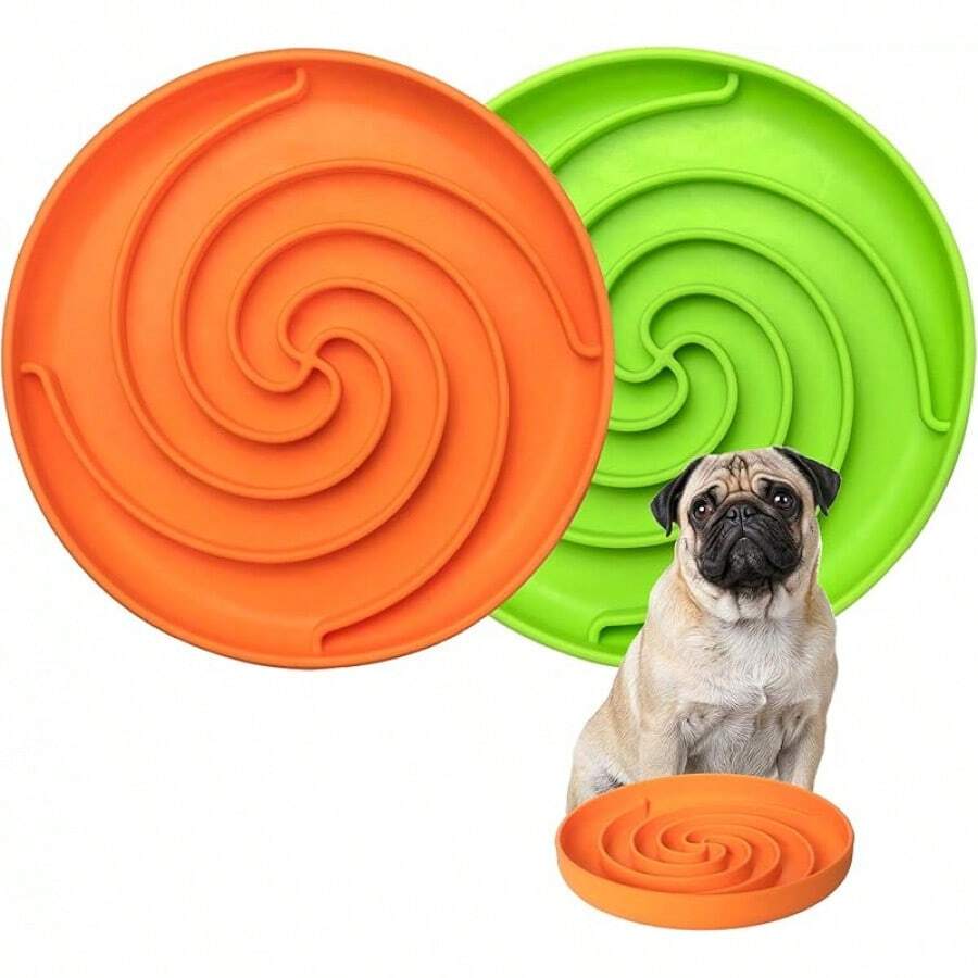 Slow Feeder Dog Bowls, Dishwasher Microwave  Silicone Puppy Puzzle Bowl With Non-Slip Design Eating (Green) - 綠色和橙色 - 查看 1