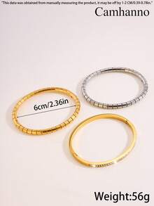 Camhanno 3 elegantes y exquisitos juegos de pulseras casuales de acero inoxidable, con un estilo versátil y elegante, perfectos para el uso diario, aportando un toque de elegancia a tu vida cotidiana, y convirtiéndose en un gran regalo para tu familia - Multicolor - Ver 4