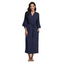 Women's Long Robes Ladies Kimono Bathrobes Full Length Robes Soft Modal Sleepwear Nightgown{"Size_name":"Large","Color_name":"NavyBlue"} - 海軍藍 - 查看 3