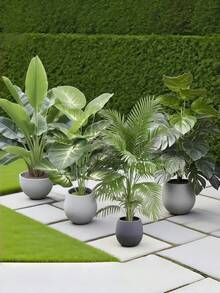 4-Piece Set - Large Artificial Green Plant Palm Tree Set With 48 Large Leaves; Christmas Decoration, Modern Wedding Garden Decoration; Maintenance-Free Evergreen Wealth Tree Artificial Plant, Suitable For All Seasons; Potted Christmas Tree It Is Suitable For Festivals Such As Thanksgiving, Halloween - Multicolor - View 5