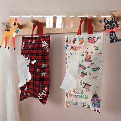 Bolsa de pañuelos colgante de lona con muñeco de nieve rojo, nueva para Navidad 2025