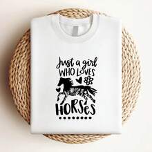 180g pure Cotton Just a Girl Who Loves Horses Shirt, Girls Horse Shirt, Horse Lover Gift, Floral Horse Shirt, Equestrian Shirt, Horse Gift For Wo Women Top Graphic Tees Summer T-Shirt For Women Casual Versatile streetwear graphic female Stretched Slightly - Blanco - Ver 3