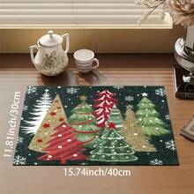 1pc Christmas Theme Trivet Mat, Christmas Pattern Absorbent Drying Mat, Kitchen Decor Coffee Machine Mat, Handmade Coffee Pot Draining Mat, Kitchen Floor Mat, Dining Table Mat, Kitchen Counter Dish Drying Mat, Breakfast Mat, Anti-Slip Heat-Resistant Draining Mat, Diatomite Draining Mat, Hides Stains, Super Absorbent Kitchen Mat, Easy To Clean Dish Rack Mat, Suitable For Kitchen, Dining Table, Cafe, Bar, Holidays, Parties, Home Decor, Holiday Gifts