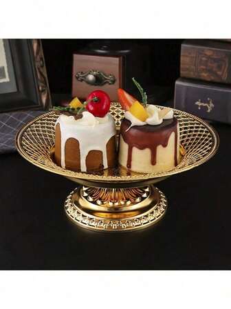 1pc Elegant Metal Tray, High Foot Lace Edged Tray - Suitable For Christmas, Thanksgiving, Wedding, Birthday And Party, Living Room, Storage Tray/Container, Jewelry Organizer