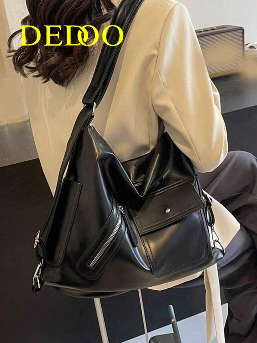 Dedoo 三合一女士多功能手提包，新款时尚高端大容量，适合通勤、背包、单肩包使用 - 黑色 - 查看 1