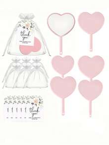 18 piezas Espejo de mano con forma de corazón, espejo de viaje ligero con asa linda y orificio para colgar, espejo cosmético de una sola cara (rosa, blanco, negro, verde), empacado en bolsa con cordón, excelente para regalos de Navidad, Halloween, Día de la Madre, boda, despedida de soltera