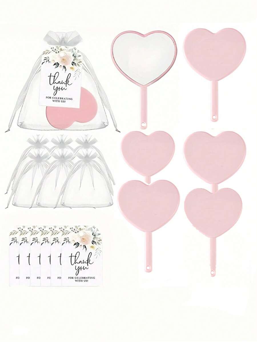 18 piezas Espejo de mano con forma de corazón, espejo de viaje ligero con asa linda y orificio para colgar, espejo cosmético de una sola cara (rosa, blanco, negro, verde), empacado en bolsa con cordón, excelente para regalos de Navidad, Halloween, Día de la Madre, boda, despedida de soltera
