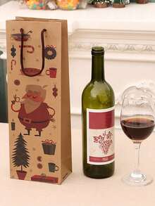 4pcs Christmas Gift Bag,Cartoon Santa Claus Kraft Paper Bag Red Wine Bag, Christmas Wine Bottle Handbag, Thick Kraft Paper Wine Bottle Bag,Christmas Kraft Paper Gift Bag With Handle, Wine Bottle Bag Restaurant Hotel Table Decoration Christmas Decoration Supplies