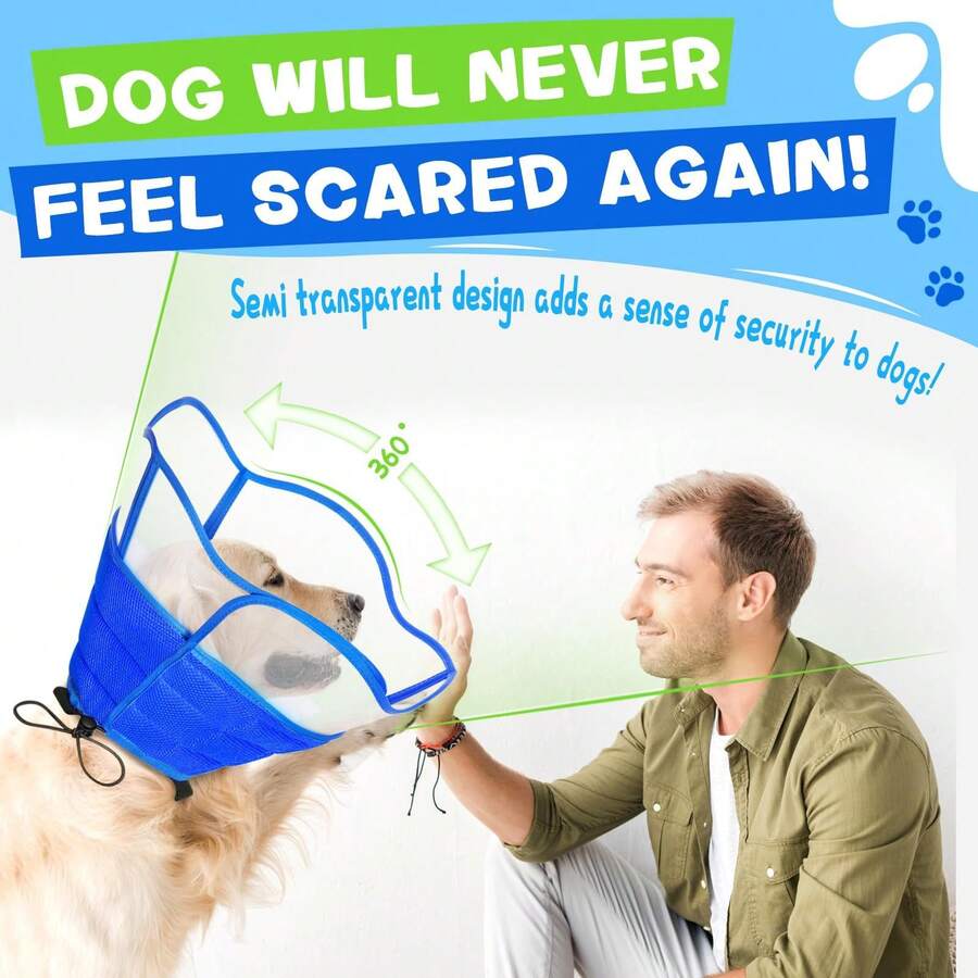New Adjustable Small Dog Cone Collar Protective Cover, Post-Surgery Protection, Portable, Blue-Green Color - Blue - View 1
