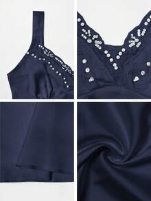 Y2K Style Solid Deep V-Neck Strap Tank Backless Fitted Sexy Lace Camisole Top Streetwear Graduation Outfit Suitable For Summer Beach Vacation, Date, Music Festival And Concert,4th Of July USA