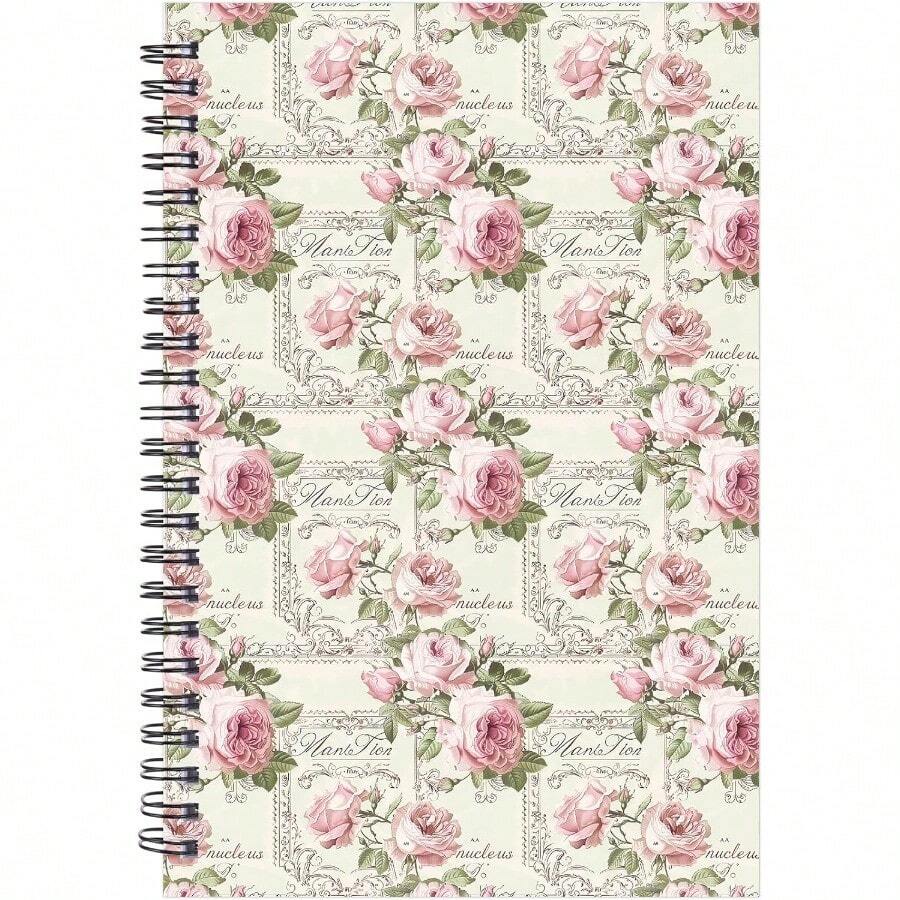 Spiral Notebook For Women - Preppy Note Book With Vintage Flower Design Cute Notepad For School Study Office And Daily Use Ideal Stationery Supplies For Students And Professionals - 復古花 - 查看 1