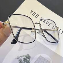 1 Piece Shiny Large Frame Fashion Decorative Glasses, Unisex - Relieve Eye Fatigue And Screen Glare, Including Computer, TV, Mobile Phone, And Gaming Devices.Fashion Glasses, Y2K Design, Selfie And Live Streaming Photo Props, Screen Protection,  Glasses, Lightweight Frames, High-Quality Lenses, Photo Props Accessories, Social Media Influencer Must-Have - 金色的 - 查看 6