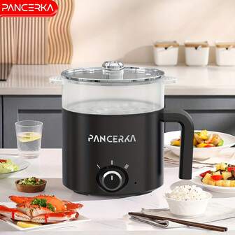 PANCERKA 1PC Electric Hot Pot, Ramen Cooker, Mini Portable Multi-Functional Lazy Pot For Pasta, Noodles, Egg, Soup, Rice, Non-Stick Noodle Cooker With Boil Dry Protection For Dorm, Office(EU Plug)