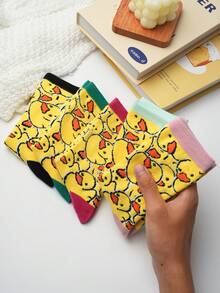 1双黄色水手袜，鸭子图案，休闲中筒袜，适合运动、休闲外出、返校季以及作为圣诞礼物。 - 彩色 - 查看 5