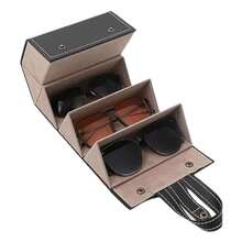 Estojo Portátil Para Óculos De Sol com 5 Divisória em Camurça Maleta Dobrável Para Viagem Preto, Marrom ou Cinza - Cinza - Visão 7