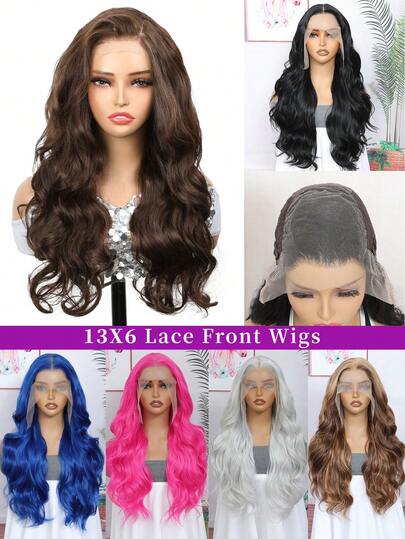 Synthetic Heat Resistant 13x6 Long Body Wavy Hair Pre-Plucked Hairline Synthetic HD Lace Front Wigs 24 Inch Black Brown Hot Pink Burgundy Blue Sliver Grey Synthetic Hair Per Plucked Natural Hairline Daily Used High Quality For Girl Women Cosplay Natural Looking Good Quality Synthetic Soft Wig Christmas New Year Carnival Music Festival Use