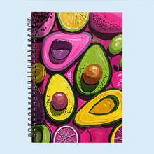 Avocado Themed A5 Spiral Notebook - Cute Avocado Cover, Paired With Lime And Kiwi Patterns, Pink-Green Inner Pages Suitable For Diary, School, Office, Gifts - Adult Portable Compact Diary, Art Stationery, Notebook, Notebook And Diary, Diary, Diary Planner, Reading Log, Writing Notebook, School Notebook, Christmas Notebook