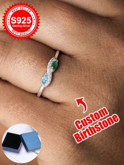 Customized S925 Sterling Silver Twist Birthstone Ring - The Perfect Gift For Your Loved Ones, Friends Or Family. Suitable For Birthday, Anniversary, Valentine's Day Or Any Memorable Occasion.