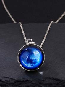 1pc Solar System Galaxy Nebula Necklace, Double-Sided Time Gem Glass Ball Pendant