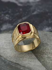 1pc Fashionable And Domineering Jewelry, Men's Stainless Steel Golden Dragon Pattern Inlaid Cubic Zirconia Ring - Ring - View 11