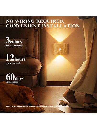 LED Slimme Sensor Night Light, Indoor Motion Wand Lamp, Wireless Battery Powered, Adhesive Rotatable, Portable, Easy To Install, Adjustable Temperature Brightness view 2