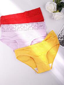 6-Pack Plus Size Ribbed Cotton Women's Underwear, Breathable Lace Waistband Panties For Daily Wear, Summer Plus Size,Plus Size Panties,Panties For Women - Nhiều màu - Xem 6