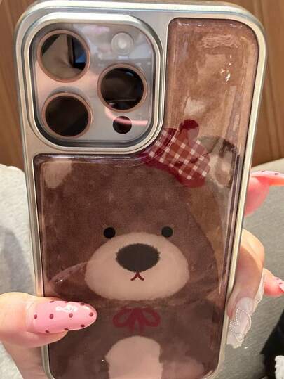 Cute Electroplated Brown Bear 17 Pro Max/16 Pro Max/14 Pro Max/15 Pro Creative Full Coverage Shockproof Phone Case, Suitable For Women