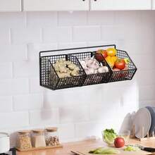 Kosz do przechowywania cebuli, 2/3-komorowy druciany organizer do przechowywania żywności, ścienny stojak, organizer na przyprawy do imbiru, jednowarstwowy, domowy koszyk na żywność, ścienny stojak na przyprawy do warzyw - Wielokolorowe - Zobacz 2