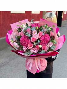 20张高品质双面花卉包装纸 - 防水耐用，红黑配色 - 适用于时尚礼品包装、DIY手工、婚礼及任何场合装饰 - 内含薄纸和花束包装材料 - 玫紅色 - 查看 2