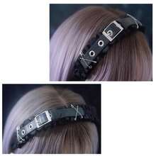 Women Leather Headband Steampunk Spiked Headband Gothic Hairband (F Black)Halloween - S Black - View 8