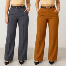 Kit Of 2 Women's Tailored Wide Leg Pants With Belt - Abu-abu / Karamel - View 1