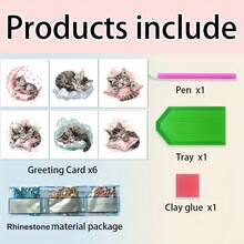 6件套DIY钻石画套装，猫、鸟、兔系列贺卡主题，寓意祝福与美好祝愿，独特设计，不对称钻石形状，纸质材料，手工工具及耗材，适合送给长辈、朋友和家人，节日派对DIY手工礼物 - 彩色 - 查看 11