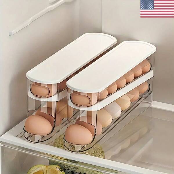 This Transparent Egg Storage Box Features A Smart Rolling Rack That Automatically Dispenses Eggs, Eggs Are Fully Protected From Cracks And Impacts In The Sturdy Box.. Its Compact Design Fits Perfectly Inside Your Refrigerator Door, Saving Space And Preventing Messy Breaks. The Clear Lid Lets You See Your Supply At A Glance. A Must-Have For A Tidy Kitchen!Home Decor, Party Storage, Christmas Storage, New Year Storage