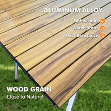 Folding Camping Table Height Adjustable 18-27'' Portable Roll Up Picnic Table With Storage Net Carry Bag Lightweight Aluminum Outdoor Table For RV Travel Beach Fishing BBQ - Woodgrain - View 5