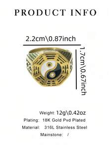 1 件不锈钢阴阳太极滴油多功能中国风休闲复古时尚八卦电镀防水防褪色简约日常佩戴男士戒指 - 八卦男士戒指 - 查看 2